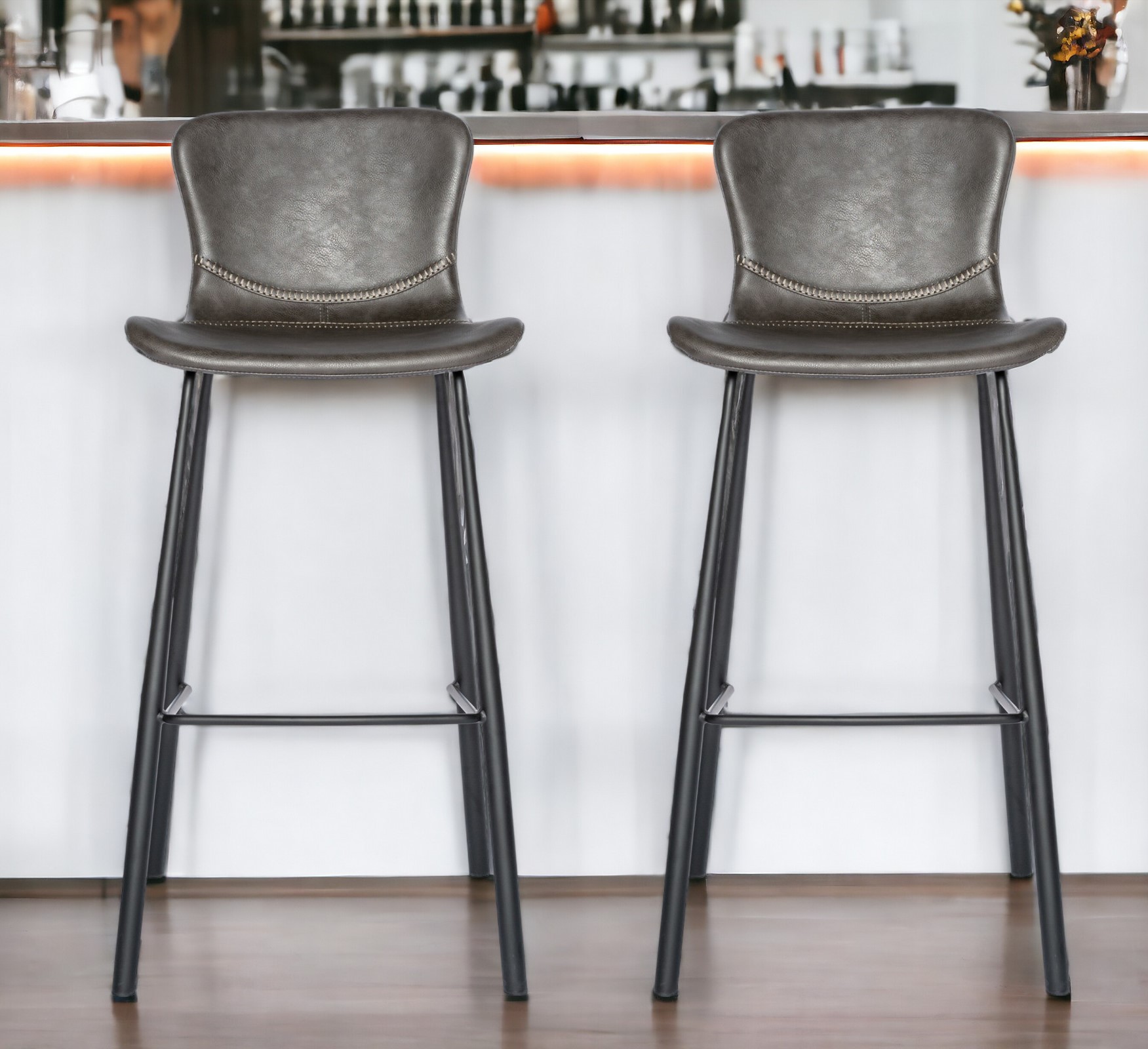 30 Inch Gray and Black Steel Bar Stools with Footrest (Set of 2) 1 30 Inch Gray and Black Steel Bar Stools with Footrest (Set of 2)