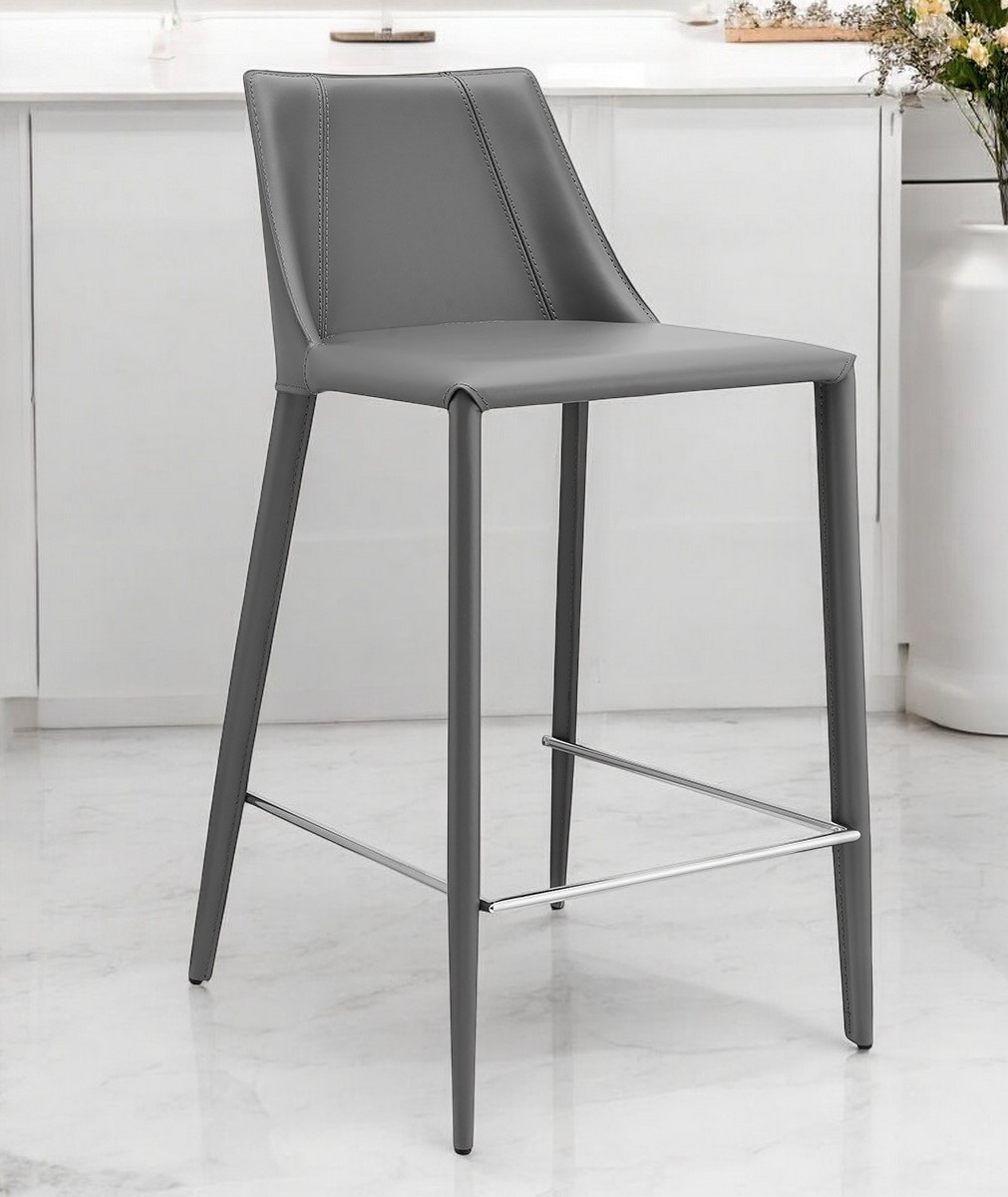 26 Inch Gray Steel Low Back Bar Stool with Footrest 2 26 Inch Gray Steel Low Back Bar Stool with Footrest - Image 2
