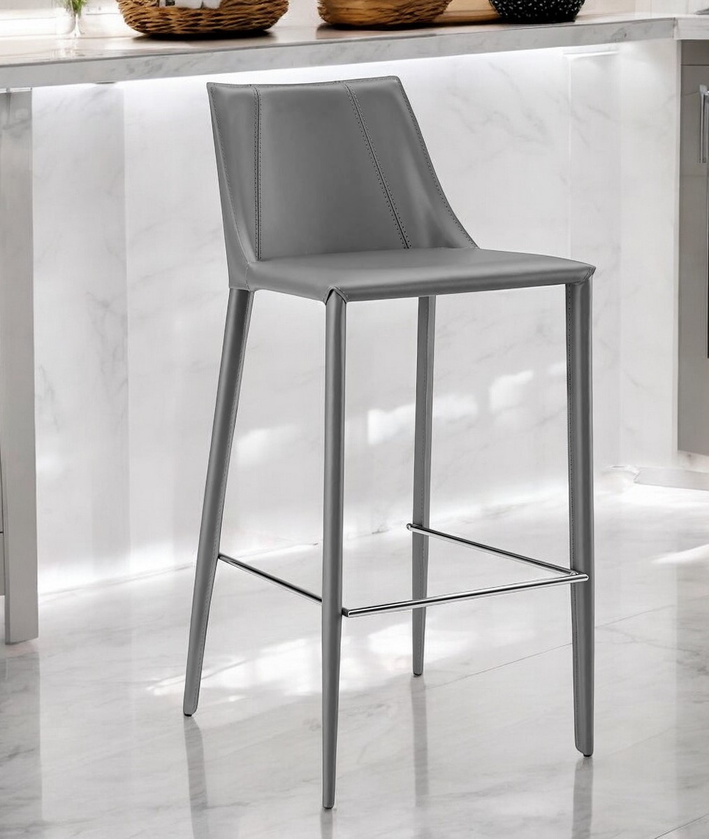 30-Inch Gray Steel Low Back Bar Stool With Footrest 2 30-Inch Gray Steel Low Back Bar Stool With Footrest - Image 2