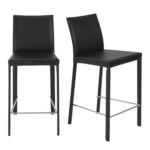 26 Inch Black Steel Low Back Bar Stools with Footrest (Set of 2)