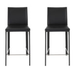 26 Inch Black Steel Low Back Bar Stools with Footrest (Set of 2)