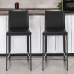 26 Inch Black Steel Low Back Bar Stools with Footrest (Set of 2)