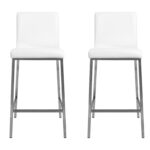 26 Inch White and Silver Steel Low Back Bar Stools (Set of 2)
