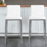 26 Inch White and Silver Steel Low Back Bar Stools (Set of 2)