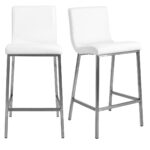 26 Inch White and Silver Steel Low Back Bar Stools (Set of 2)