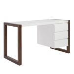 Classic White and Brown Writing Desk With Three Drawers