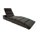 79" Modern Faux Wicker Chaise Lounge with Dark Grey Cushions