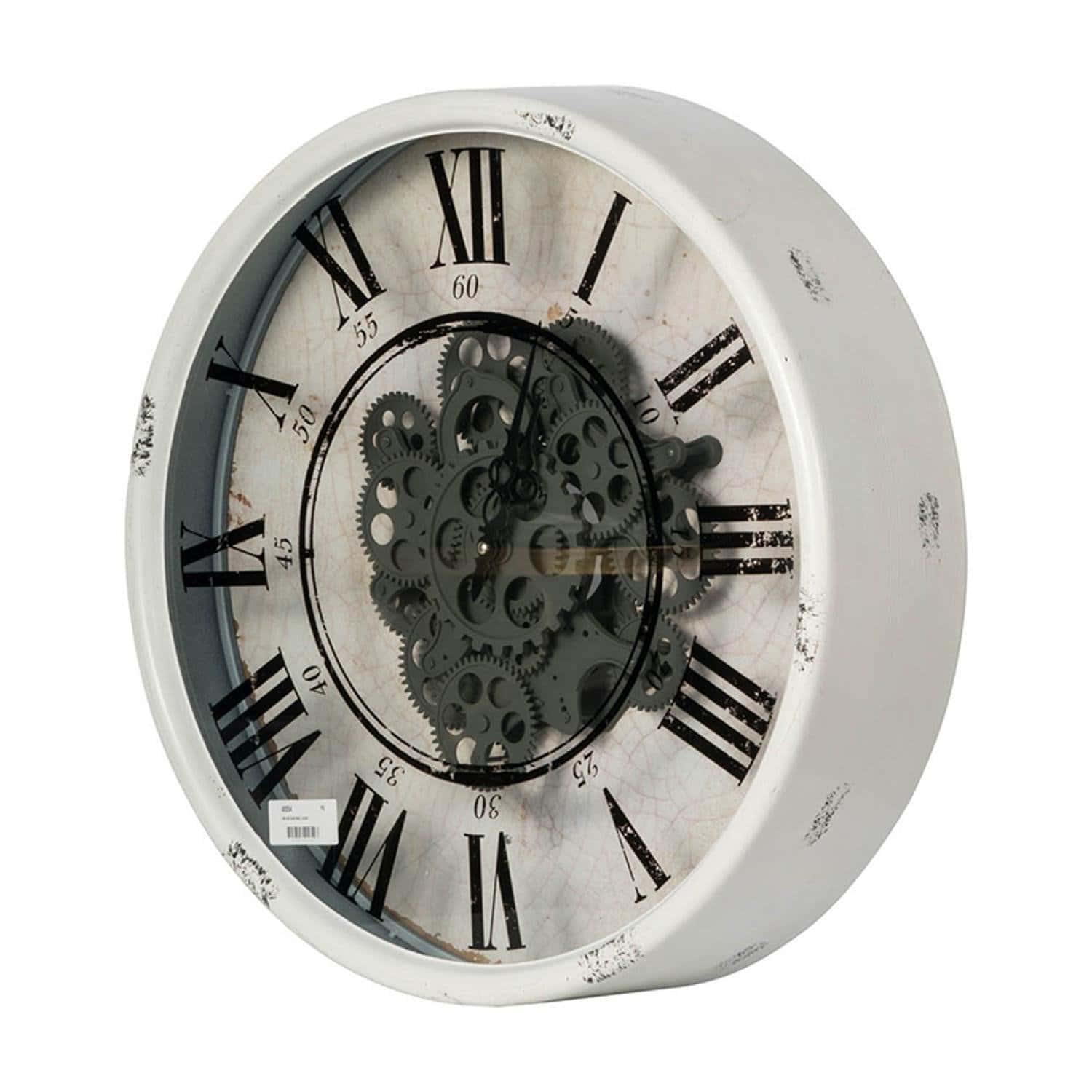 Rustic White Roman Numeral Industrial Gear Wall Clock 2 Rustic White Roman Numeral Industrial Gear Wall Clock - Image 2