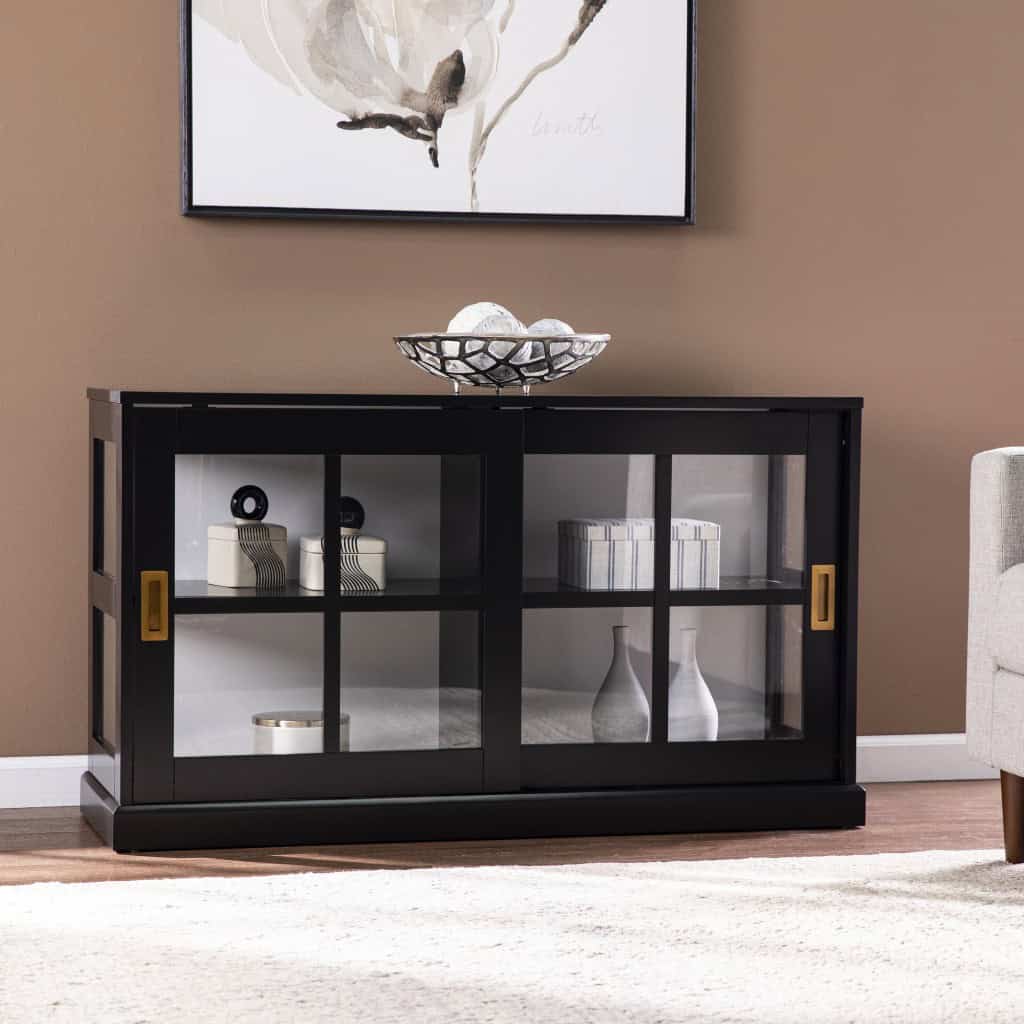Black Sideboard with Glass Sliding Doors and Shelves 6 Black Sideboard with Glass Sliding Doors and Shelves - Image 6