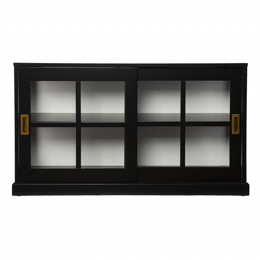 Black Sideboard with Glass Sliding Doors and Shelves 1 Black Sideboard with Glass Sliding Doors and Shelves