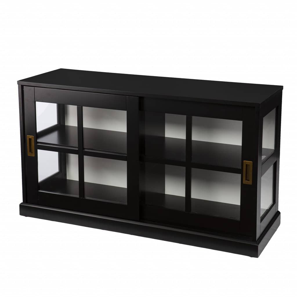 Black Sideboard with Glass Sliding Doors and Shelves 3 Black Sideboard with Glass Sliding Doors and Shelves - Image 3
