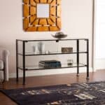 Rustic Black Glass Double Door Cabinet with Display Shelves 7 Rustic Black Glass Double Door Cabinet with Display Shelves