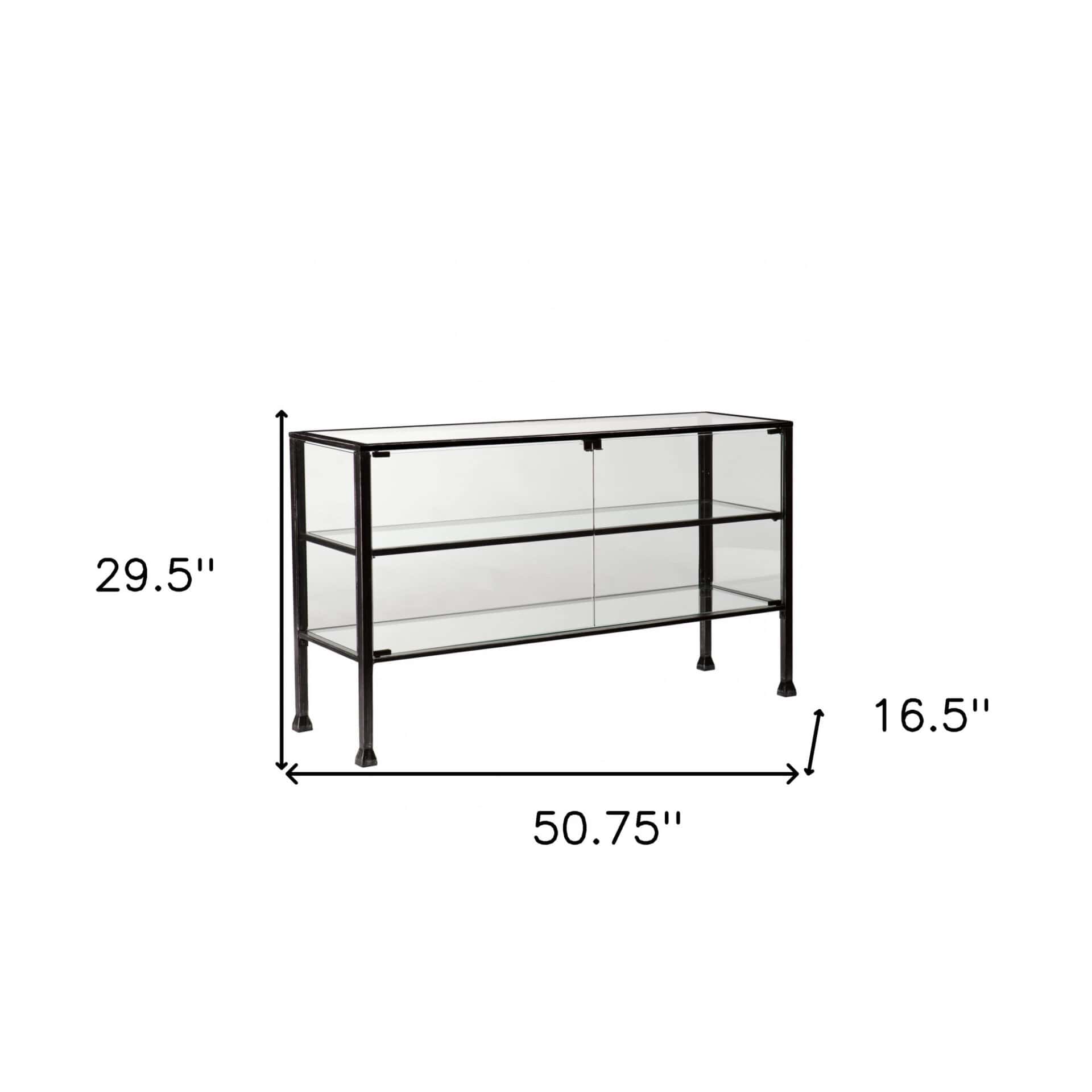 Rustic Black Glass Double Door Cabinet with Display Shelves 4 Rustic Black Glass Double Door Cabinet with Display Shelves - Image 4