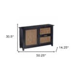 Black Cane Accent Storage Cabinet with Drawers and Shelves