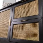 Black Cane Accent Storage Cabinet with Drawers and Shelves