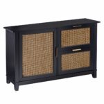 Black Cane Accent Storage Cabinet with Drawers and Shelves