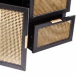 Black Cane Accent Storage Cabinet with Drawers and Shelves