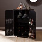Black Wood and Marble Bar Cabinet with Wine Storage