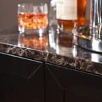 Black Wood and Marble Bar Cabinet with Wine Storage