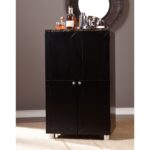 Black Wood and Marble Bar Cabinet with Wine Storage