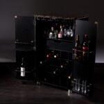 Black Wood and Marble Bar Cabinet with Wine Storage