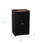 Black Wood and Marble Bar Cabinet with Wine Storage