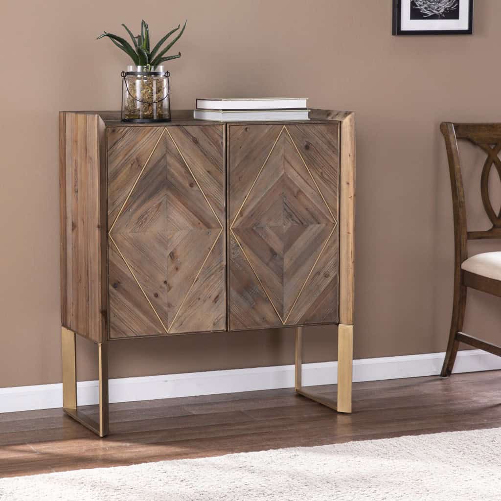 Natural and Gold Reclaimed Wood Cabinet with Diamond Pattern Doors 5 Natural and Gold Reclaimed Wood Cabinet with Diamond Pattern Doors - Image 5