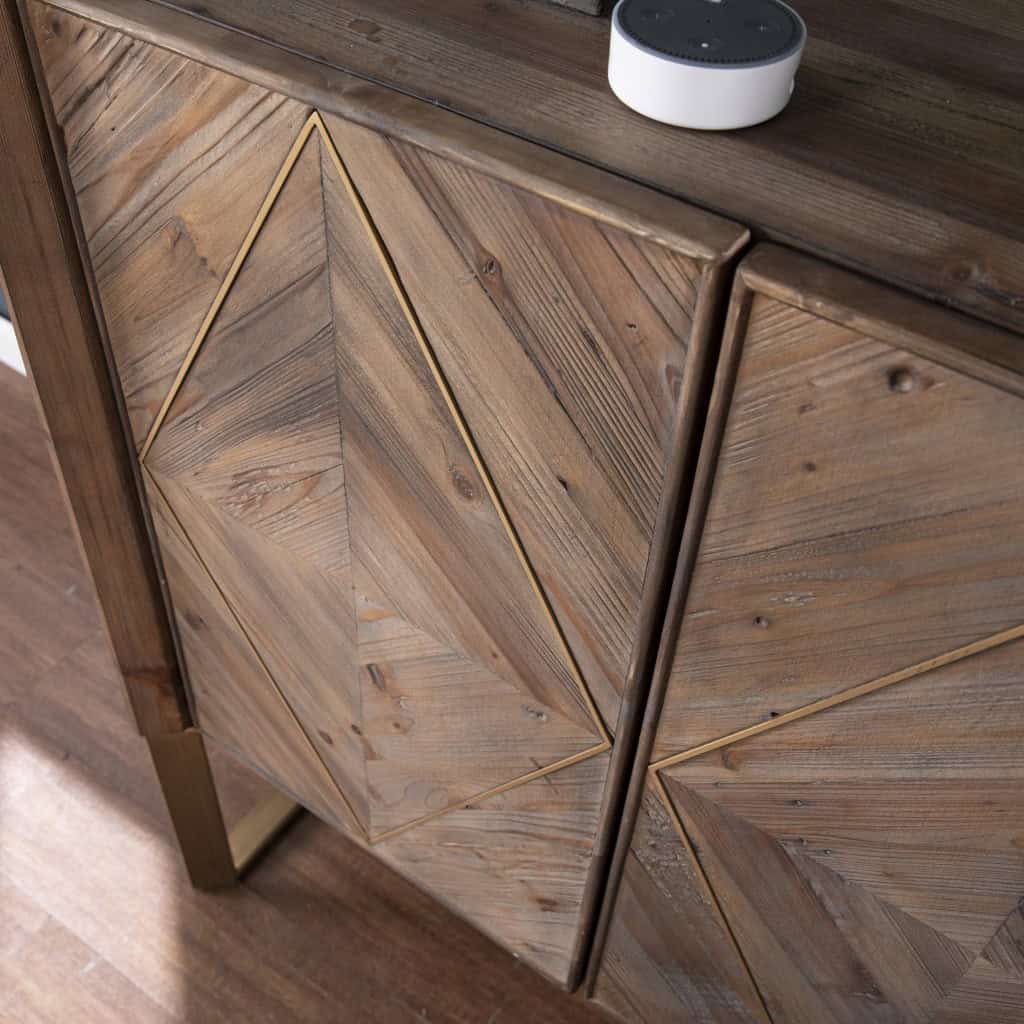 Natural and Gold Reclaimed Wood Cabinet with Diamond Pattern Doors 6 Natural and Gold Reclaimed Wood Cabinet with Diamond Pattern Doors - Image 6