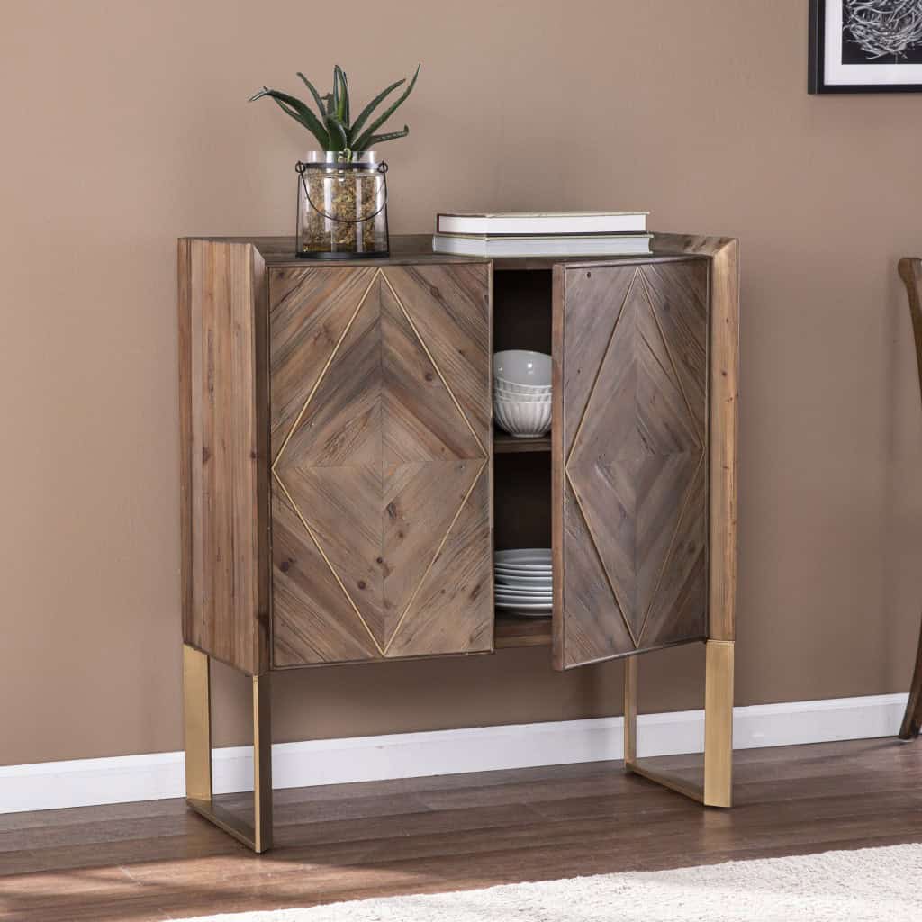 Natural and Gold Reclaimed Wood Cabinet with Diamond Pattern Doors 7 Natural and Gold Reclaimed Wood Cabinet with Diamond Pattern Doors - Image 7