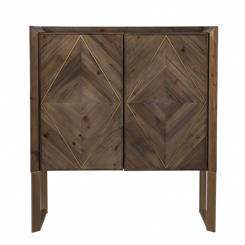 Natural and Gold Reclaimed Wood Cabinet with Diamond Pattern Doors 1 Natural and Gold Reclaimed Wood Cabinet with Diamond Pattern Doors