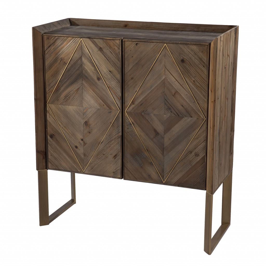 Natural and Gold Reclaimed Wood Cabinet with Diamond Pattern Doors 2 Natural and Gold Reclaimed Wood Cabinet with Diamond Pattern Doors - Image 2