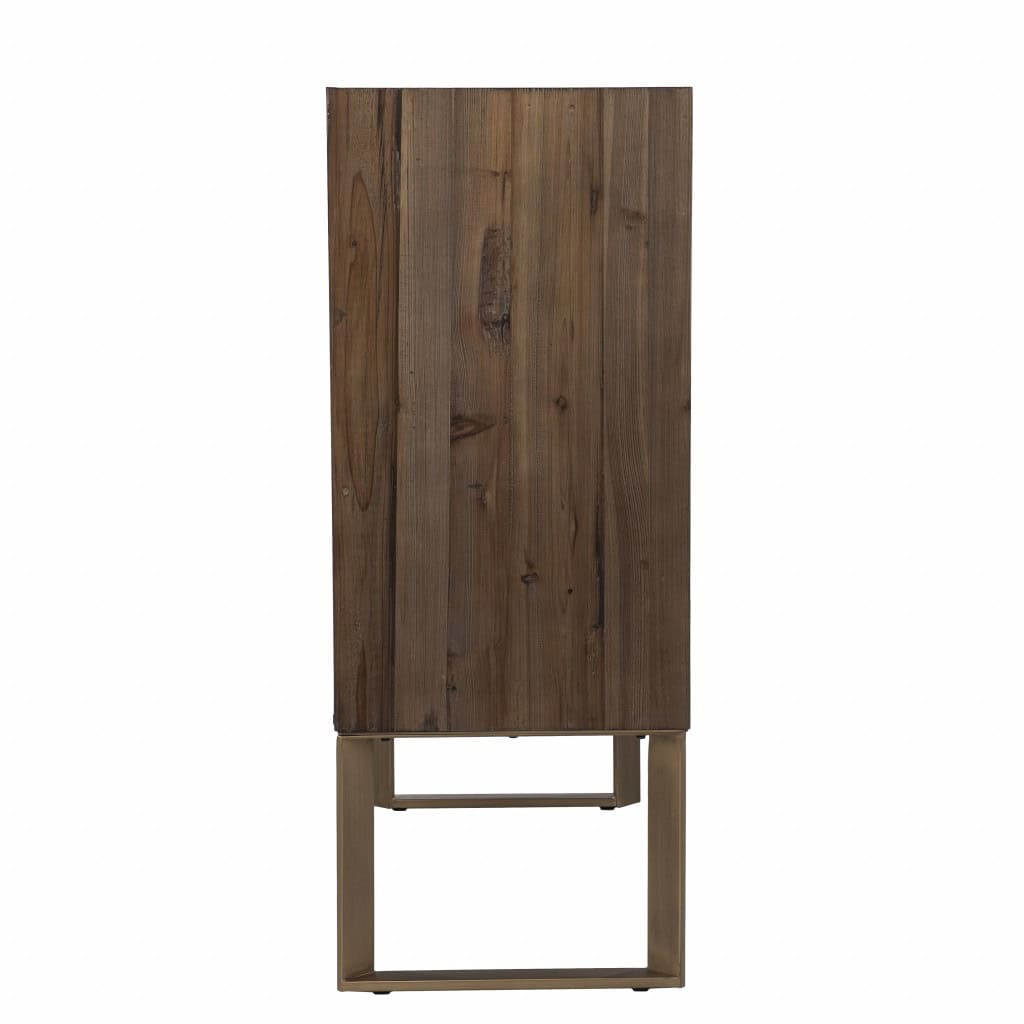 Natural and Gold Reclaimed Wood Cabinet with Diamond Pattern Doors 3 Natural and Gold Reclaimed Wood Cabinet with Diamond Pattern Doors - Image 3