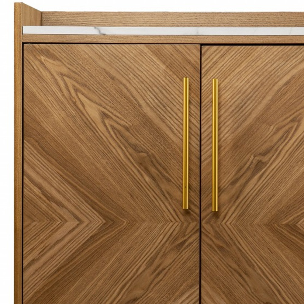 Retro Gold Faux Marble Wine Cabinet with Storage and Glass Racks 6 Retro Gold Faux Marble Wine Cabinet with Storage and Glass Racks - Image 6