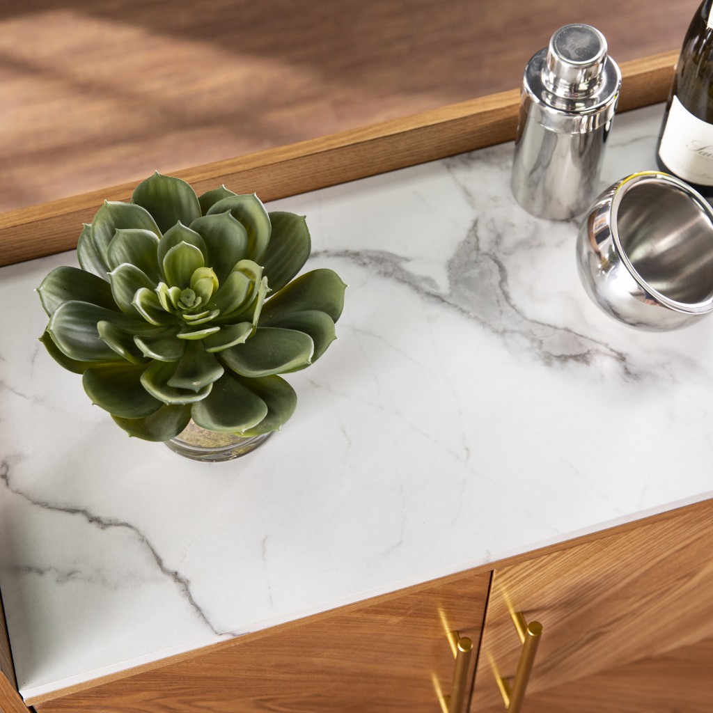 Retro Gold Faux Marble Wine Cabinet with Storage and Glass Racks 8 Retro Gold Faux Marble Wine Cabinet with Storage and Glass Racks - Image 8