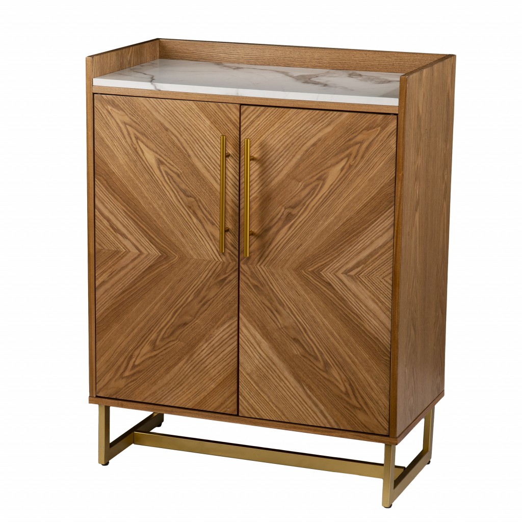 Retro Gold Faux Marble Wine Cabinet with Storage and Glass Racks 2 Retro Gold Faux Marble Wine Cabinet with Storage and Glass Racks - Image 2