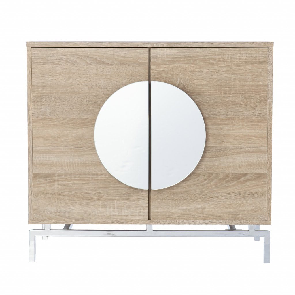 Natural and Chrome Mirrored Double Door Bar Cabinet 32 Inch 1 Natural and Chrome Mirrored Double Door Bar Cabinet 32 Inch