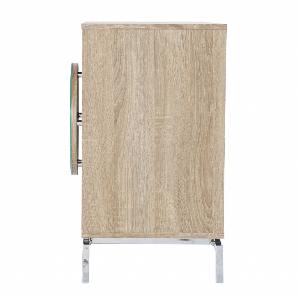 Natural and Chrome Mirrored Double Door Bar Cabinet 32 Inch 5 Natural and Chrome Mirrored Double Door Bar Cabinet 32 Inch - Image 5