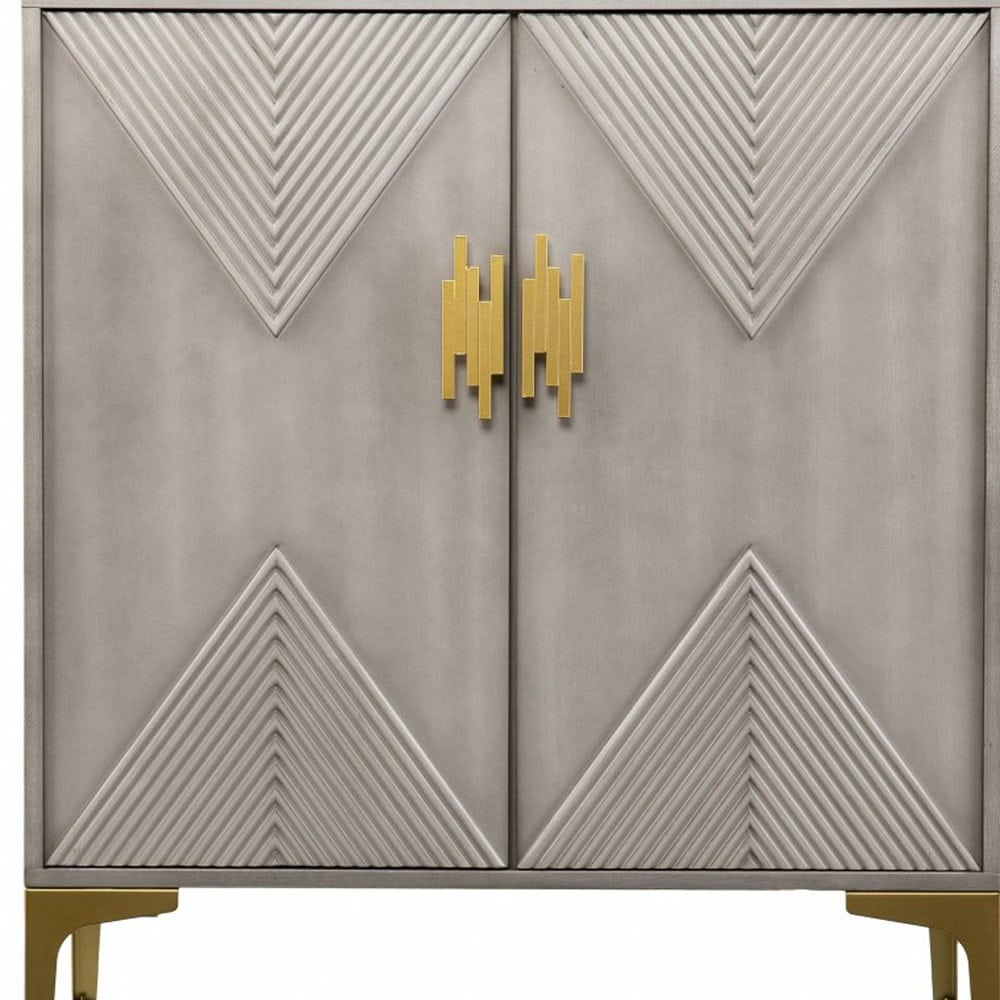 Graywash Geo Textured Accent Cabinet with Storage and Gold Accents 9 Graywash Geo Textured Accent Cabinet with Storage and Gold Accents - Image 9