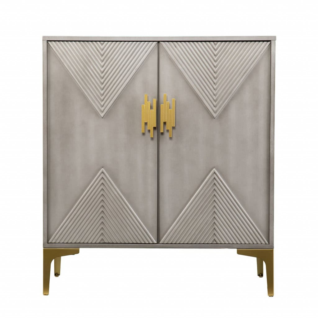 Graywash Geo Textured Accent Cabinet with Storage and Gold Accents 1 Graywash Geo Textured Accent Cabinet with Storage and Gold Accents