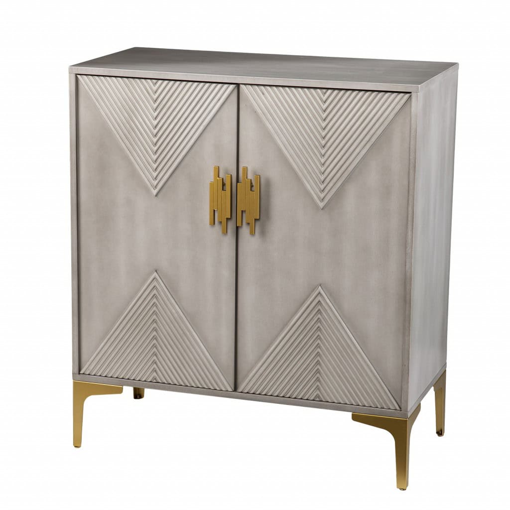 Graywash Geo Textured Accent Cabinet with Storage and Gold Accents 5 Graywash Geo Textured Accent Cabinet with Storage and Gold Accents - Image 5