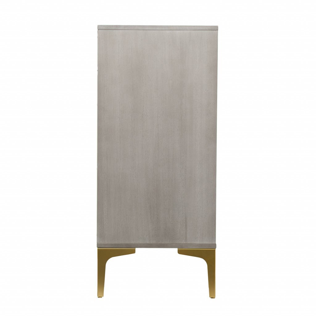 Graywash Geo Textured Accent Cabinet with Storage and Gold Accents 2 Graywash Geo Textured Accent Cabinet with Storage and Gold Accents - Image 2