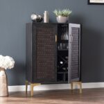 Modern Rustic Black Gold Faux Rattan Bar Cabinet, Space-Saving 18 Modern Rustic Black Gold Faux Rattan Bar Cabinet, Space-Saving