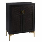 Modern Rustic Black Gold Faux Rattan Bar Cabinet, Space-Saving 11 Modern Rustic Black Gold Faux Rattan Bar Cabinet, Space-Saving
