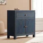 Navy and Brass Nailhead Accent Storage Cabinet with Drawer