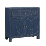 Navy and Brass Nailhead Accent Storage Cabinet with Drawer
