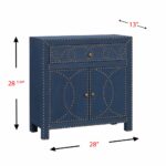Navy and Brass Nailhead Accent Storage Cabinet with Drawer