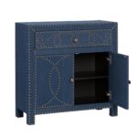 Navy and Brass Nailhead Accent Storage Cabinet with Drawer