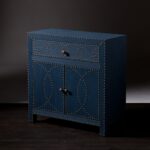 Navy and Brass Nailhead Accent Storage Cabinet with Drawer