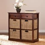 Mahogany and Seagrass Basket Storage Shelf with Drawers 10 Mahogany and Seagrass Basket Storage Shelf with Drawers