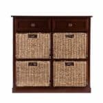 Mahogany and Seagrass Basket Storage Shelf with Drawers 8 Mahogany and Seagrass Basket Storage Shelf with Drawers